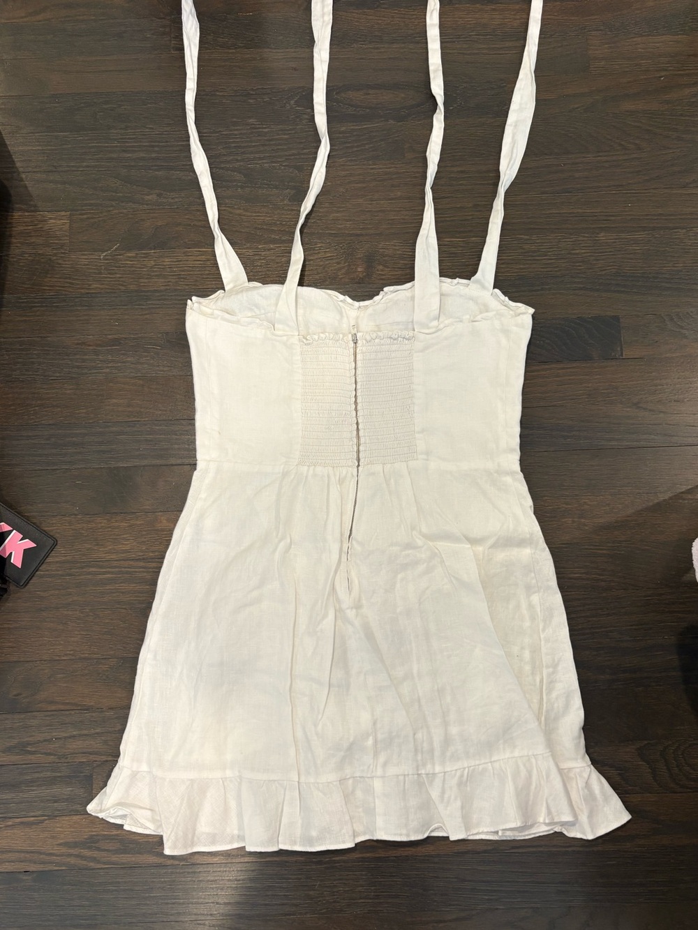 Reformation White Ruffle-Trim Mini Dress with Tie Straps - Picture 4 of 5